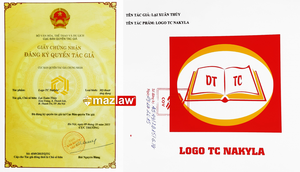 Giấy chứng nhận đăng ký bản quyền tác giả logo mazlaw.vn